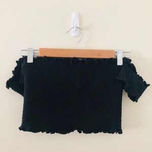 Black stretchy off the shoulder crop top